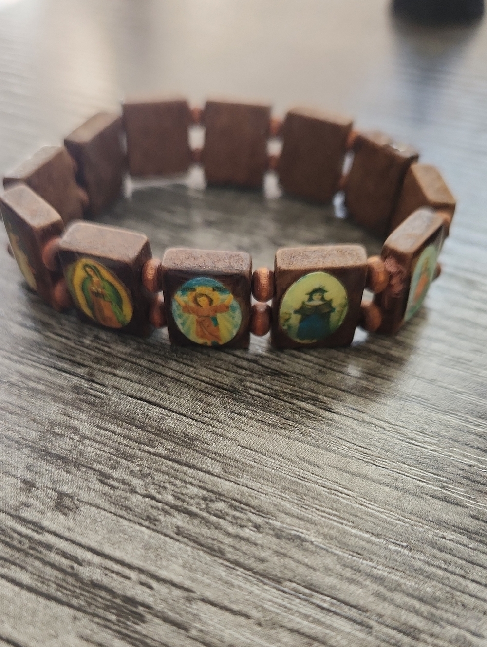 Brown Wooden Icon Stretch Bracelet